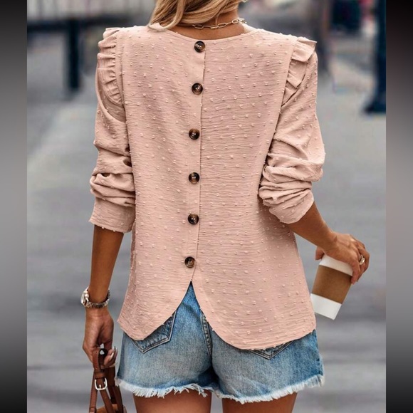 Boho Swiss dot button detail puff sleeve blouse - Picture 2 of 5